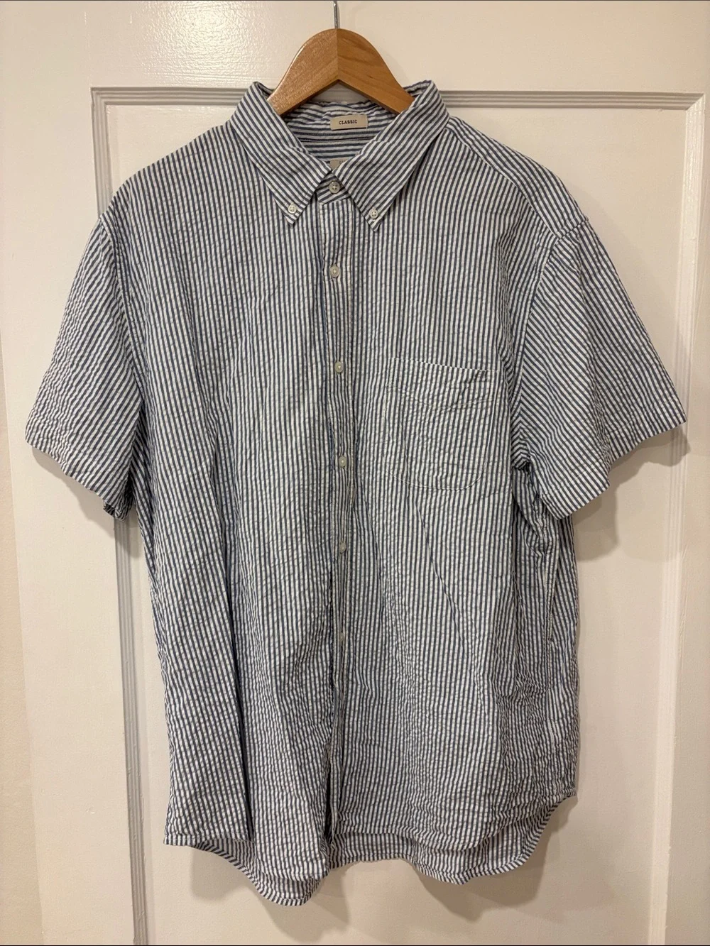 J. Crew Blue and White Striped Short-Sleeve Button-Down Shirt